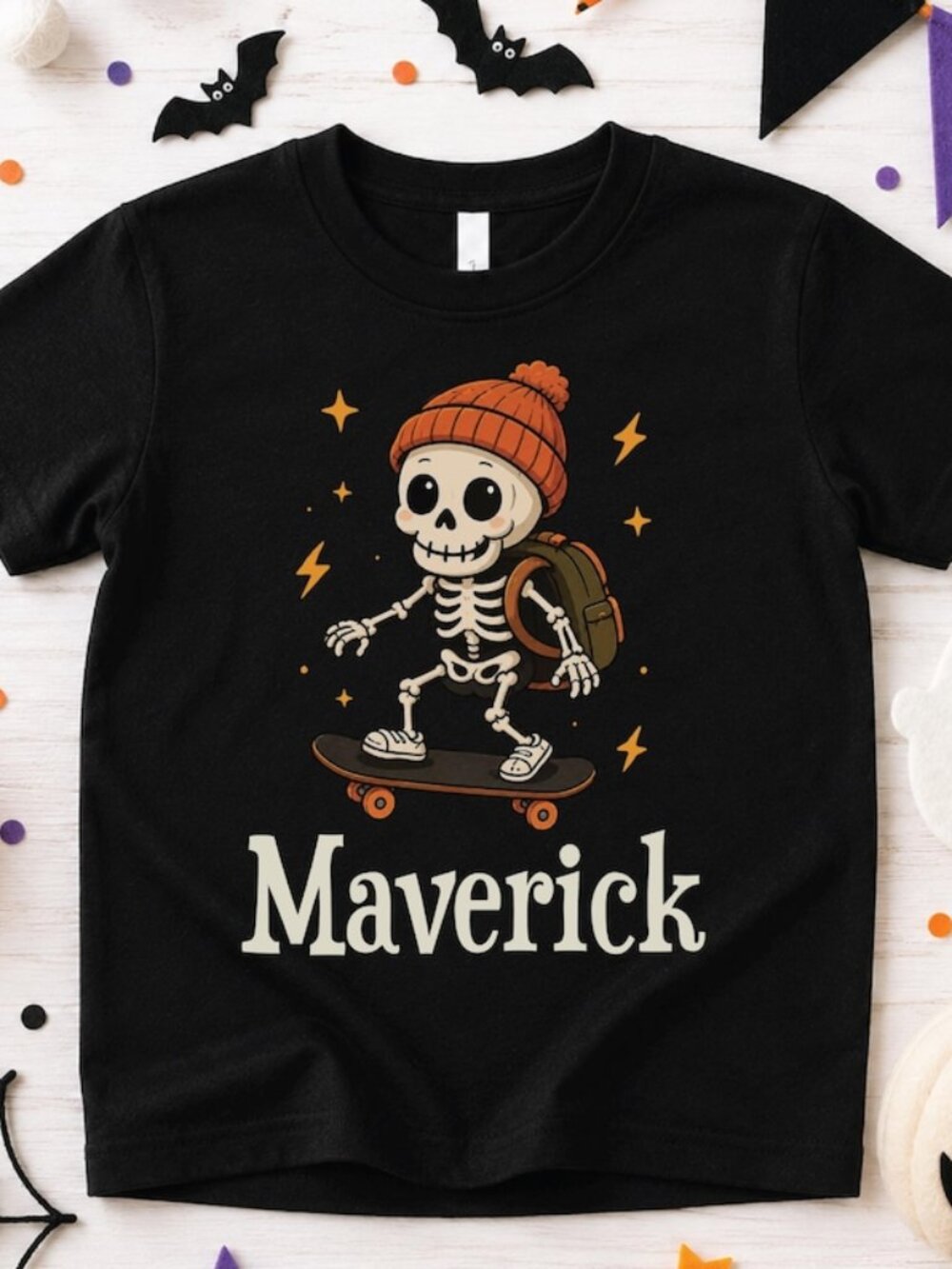 Halloween Custom Name Skeleton Skateboard Shirt